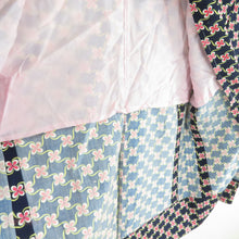 画像をギャラリービューアに読み込む, ウール着物 アンサンブル 羽織セット 花格子柄 単衣 青紫色 バチ衿 カジュアルきもの 仕立て上がり 身丈158cm