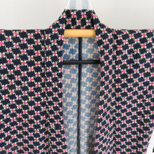 画像をギャラリービューアに読み込む, ウール着物 アンサンブル 羽織セット 花格子柄 単衣 青紫色 バチ衿 カジュアルきもの 仕立て上がり 身丈158cm