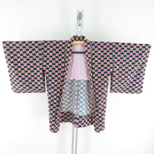 画像をギャラリービューアに読み込む, ウール着物 アンサンブル 羽織セット 花格子柄 単衣 青紫色 バチ衿 カジュアルきもの 仕立て上がり 身丈158cm