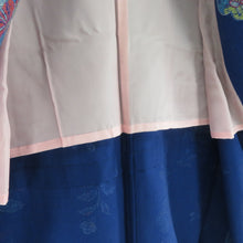 画像をギャラリービューアに読み込む, ウール着物 アンサンブル 羽織セット 花柄 単衣 紫色 バチ衿 カジュアルきもの 仕立て上がり 身丈159cm