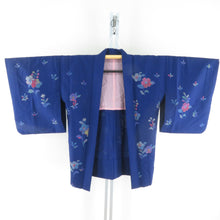画像をギャラリービューアに読み込む, ウール着物 アンサンブル 羽織セット 花柄 単衣 紫色 バチ衿 カジュアルきもの 仕立て上がり 身丈159cm