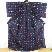 画像をギャラリービューアに読み込む, ウール着物 アンサンブル 羽織セット 花かすり柄 単衣 紫色 バチ衿 カジュアルきもの 仕立て上がり 身丈161cm