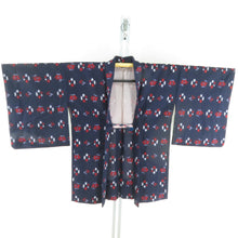 画像をギャラリービューアに読み込む, ウール着物 アンサンブル 羽織セット 花かすり柄 単衣 紫色 バチ衿 カジュアルきもの 仕立て上がり 身丈161cm