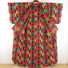 画像をギャラリービューアに読み込む, ウール着物 アンサンブル 羽織セット 市松柄 単衣 黒色 多色 バチ衿 カジュアルきもの 仕立て上がり 身丈155cm