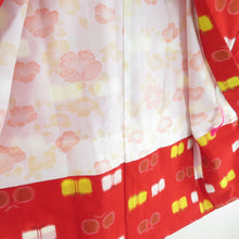 画像をギャラリービューアに読み込む, ウール着物 アンサンブル 羽織セット 遠州椿柄 単衣 赤色 バチ衿 カジュアルきもの 仕立て上がり 身丈157cm