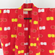 画像をギャラリービューアに読み込む, ウール着物 アンサンブル 羽織セット 遠州椿柄 単衣 赤色 バチ衿 カジュアルきもの 仕立て上がり 身丈157cm