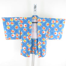 画像をギャラリービューアに読み込む, ウール着物 アンサンブル 羽織セット 花丸柄 単衣 水色 バチ衿 カジュアルきもの 仕立て上がり 身丈153cm