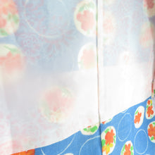 画像をギャラリービューアに読み込む, ウール着物 アンサンブル 羽織セット 花丸柄 単衣 水色 バチ衿 カジュアルきもの 仕立て上がり 身丈153cm