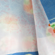 画像をギャラリービューアに読み込む, ウール着物 アンサンブル 羽織セット 花丸柄 単衣 水色 バチ衿 カジュアルきもの 仕立て上がり 身丈153cm