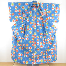 画像をギャラリービューアに読み込む, ウール着物 アンサンブル 羽織セット 花丸柄 単衣 水色 バチ衿 カジュアルきもの 仕立て上がり 身丈153cm