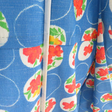 画像をギャラリービューアに読み込む, ウール着物 アンサンブル 羽織セット 花丸柄 単衣 水色 バチ衿 カジュアルきもの 仕立て上がり 身丈153cm