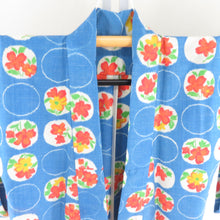 画像をギャラリービューアに読み込む, ウール着物 アンサンブル 羽織セット 花丸柄 単衣 水色 バチ衿 カジュアルきもの 仕立て上がり 身丈153cm