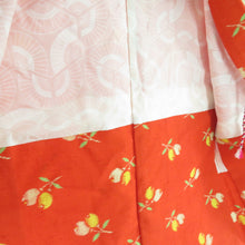 画像をギャラリービューアに読み込む, ウール着物 アンサンブル 羽織セット 花柄 単衣 橙色 バチ衿 カジュアルきもの 仕立て上がり ジュニア向け 身丈149cm