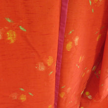 画像をギャラリービューアに読み込む, ウール着物 アンサンブル 羽織セット 花柄 単衣 橙色 バチ衿 カジュアルきもの 仕立て上がり ジュニア向け 身丈149cm