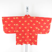 画像をギャラリービューアに読み込む, ウール着物 アンサンブル 羽織セット 花柄 単衣 橙色 バチ衿 カジュアルきもの 仕立て上がり ジュニア向け 身丈149cm