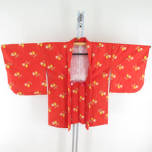 画像をギャラリービューアに読み込む, ウール着物 アンサンブル 羽織セット 花柄 単衣 橙色 バチ衿 カジュアルきもの 仕立て上がり ジュニア向け 身丈149cm
