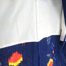 画像をギャラリービューアに読み込む, ウール着物 アンサンブル 羽織セット チューリップ柄 単衣 青紫色 バチ衿 カジュアルきもの 仕立て上がり ジュニア向き 身丈150cm