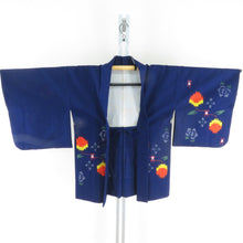 画像をギャラリービューアに読み込む, ウール着物 アンサンブル 羽織セット チューリップ柄 単衣 青紫色 バチ衿 カジュアルきもの 仕立て上がり ジュニア向き 身丈150cm
