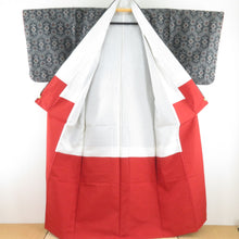 画像をギャラリービューアに読み込む, 紬 着物 アンサンブル 羽織付 菊菱亀甲文 袷 広衿 黒色 正絹 カジュアル 仕立て上がり 身丈159cm