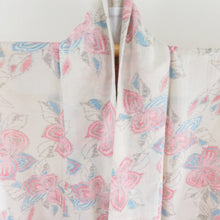 Load image into Gallery viewer, 夏着物 小紋 草花文様 薄茶色 単衣 広衿 織り柄 ポリエステル 洗える着物 夏用 仕立て上がり 身丈159cm