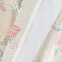 Load image into Gallery viewer, 夏着物 小紋 草花文様 薄茶色 単衣 広衿 織り柄 ポリエステル 洗える着物 夏用 仕立て上がり 身丈159cm