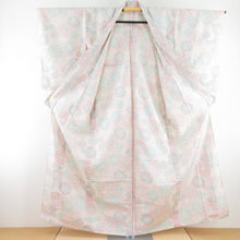 Load image into Gallery viewer, 紬 着物 単衣 菊文様 バチ衿 白ベージュ色 正絹 カジュアル着物 仕立て上がり 身丈157cm