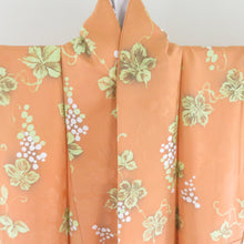 Load image into Gallery viewer, 小紋 葡萄唐草文様 袷 広衿 橙色 正絹 仕立て上がり カジュアル着物 身丈159cm