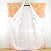 Load image into Gallery viewer, 小紋 葡萄唐草文様 袷 広衿 橙色 正絹 仕立て上がり カジュアル着物 身丈159cm