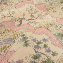 Load image into Gallery viewer, 小紋 冊子に平安風景文様 袷 広衿 茶橙色 正絹 仕立て上がり カジュアル着物 身丈157cm