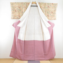 Load image into Gallery viewer, 小紋 冊子に平安風景文様 袷 広衿 茶橙色 正絹 仕立て上がり カジュアル着物 身丈157cm