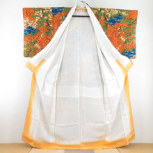 Load image into Gallery viewer, 小紋 松に梅文様 袷 広衿 茶色 正絹 仕立て上がり カジュアル着物 身丈159cm