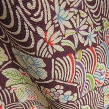 Load image into Gallery viewer, 小紋 裂取り文様 袷 広衿 茶紫色 正絹 仕立て上がり カジュアル着物 身丈157cm