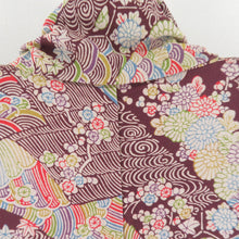 Load image into Gallery viewer, 小紋 裂取り文様 袷 広衿 茶紫色 正絹 仕立て上がり カジュアル着物 身丈157cm