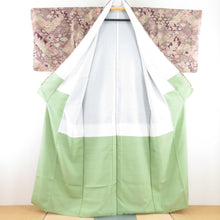 Load image into Gallery viewer, 小紋 裂取り文様 袷 広衿 茶紫色 正絹 仕立て上がり カジュアル着物 身丈157cm