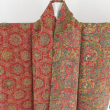 Load image into Gallery viewer, 小紋 インド更紗文様 袷 広衿 茶紫色 正絹 仕立て上がり カジュアル着物 身丈157cm