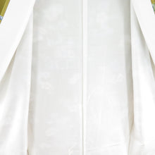 Load image into Gallery viewer, 小紋 型染 桜に菊文様 袷 広衿 緑茶色 正絹 仕立て上がり カジュアル着物 身丈170cm