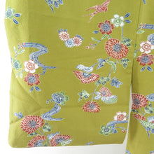 Load image into Gallery viewer, 小紋 型染 桜に菊文様 袷 広衿 緑茶色 正絹 仕立て上がり カジュアル着物 身丈170cm