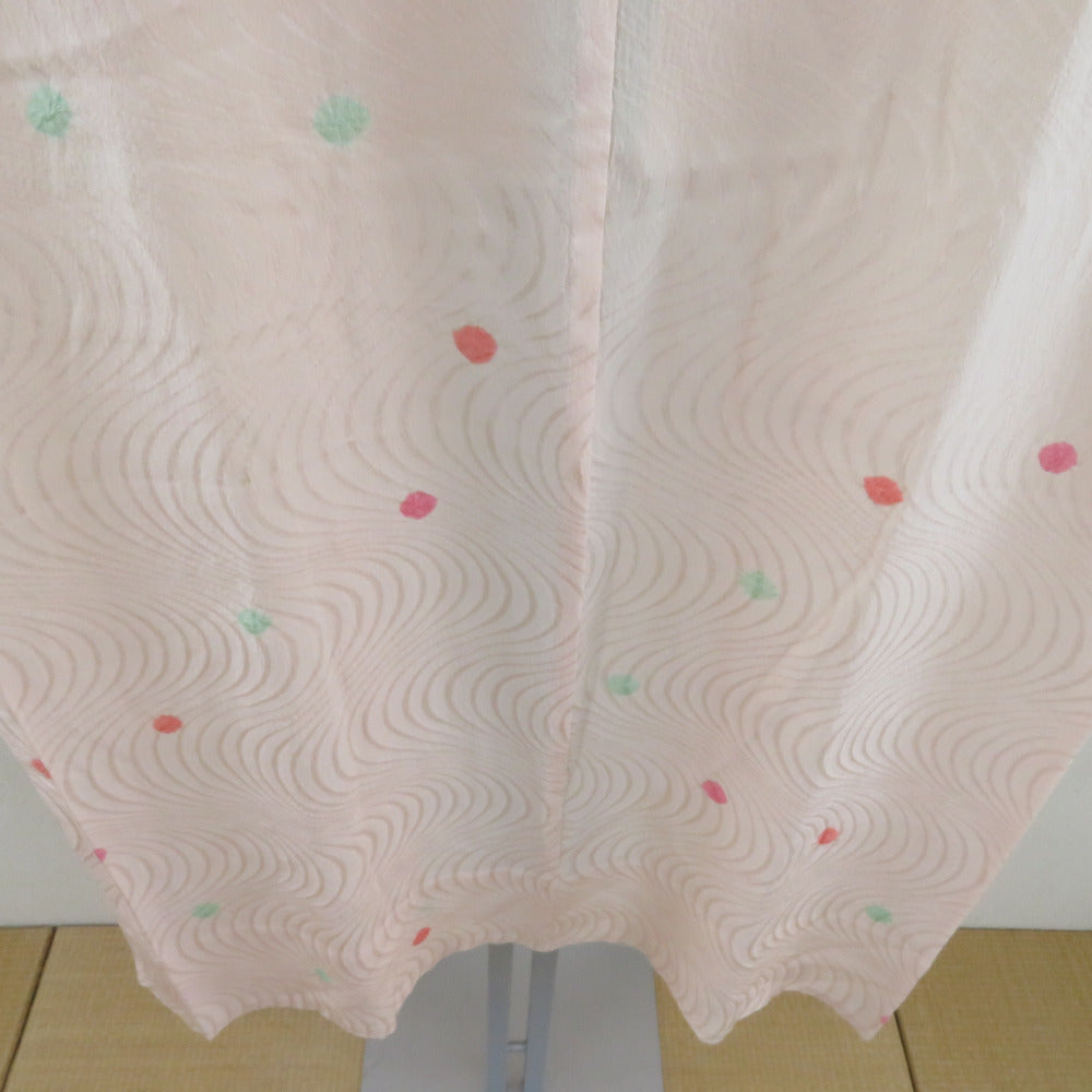 襦袢 絞り 流水地紋 桃色 正絹 バチ衿 袖無双仕立て 長襦袢 仕立て