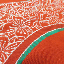 Load image into Gallery viewer, 袋帯 花に丸文様 橙色 正絹 六通柄 カジュアル 仕立て上がり 着物帯 長さ420cm