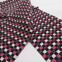 Load image into Gallery viewer, アンティーク 単衣帯 2本セット 正絹 市松 桔梗 茶色 紫色 織文様 レトロ