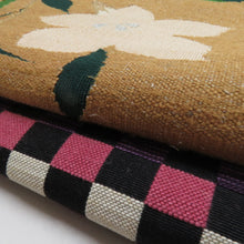 Load image into Gallery viewer, アンティーク 単衣帯 2本セット 正絹 市松 桔梗 茶色 紫色 織文様 レトロ