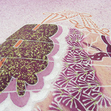 Load image into Gallery viewer, 名古屋帯 正絹 塩瀬 扇子文様 お太鼓柄 九寸帯 紫色 カジュアル 仕立て上がり 着物帯 長さ374cm