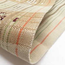 Load image into Gallery viewer, 名古屋帯 正絹 浮き織り 紬地 縞柄 八寸帯 薄茶色 カジュアル 仕立て上がり 着物帯 長さ370cm