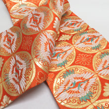 Load image into Gallery viewer, アンティーク 子供帯 ２本セット 正絹 人絹 丸帯仕立て 赤色 橙色 レトロ 大正ロマン 昔着物