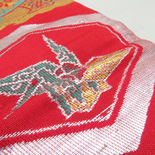 Load image into Gallery viewer, アンティーク 子供帯 ２本セット 正絹 人絹 丸帯仕立て 赤色 橙色 レトロ 大正ロマン 昔着物