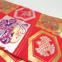 Load image into Gallery viewer, アンティーク 子供帯 ２本セット 正絹 人絹 丸帯仕立て 赤色 橙色 レトロ 大正ロマン 昔着物