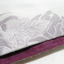 Load image into Gallery viewer, 半幅帯 ポリエステル 乱菊柄 灰色 紫色 洗える 半巾帯 着物帯 長さ390cm