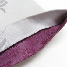 Load image into Gallery viewer, 半幅帯 ポリエステル 乱菊柄 灰色 紫色 洗える 半巾帯 着物帯 長さ390cm