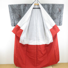 画像をギャラリービューアに読み込む, 紬 着物 南天文様 袷 広衿 灰色 正絹 カジュアル着物 仕立て上がり 身丈155cm