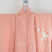 画像をギャラリービューアに読み込む, 付下げ 菊に梅文様 袷 広衿 橙色 正絹 仕立て上がり 紋なし カジュアル着物 身丈158cm